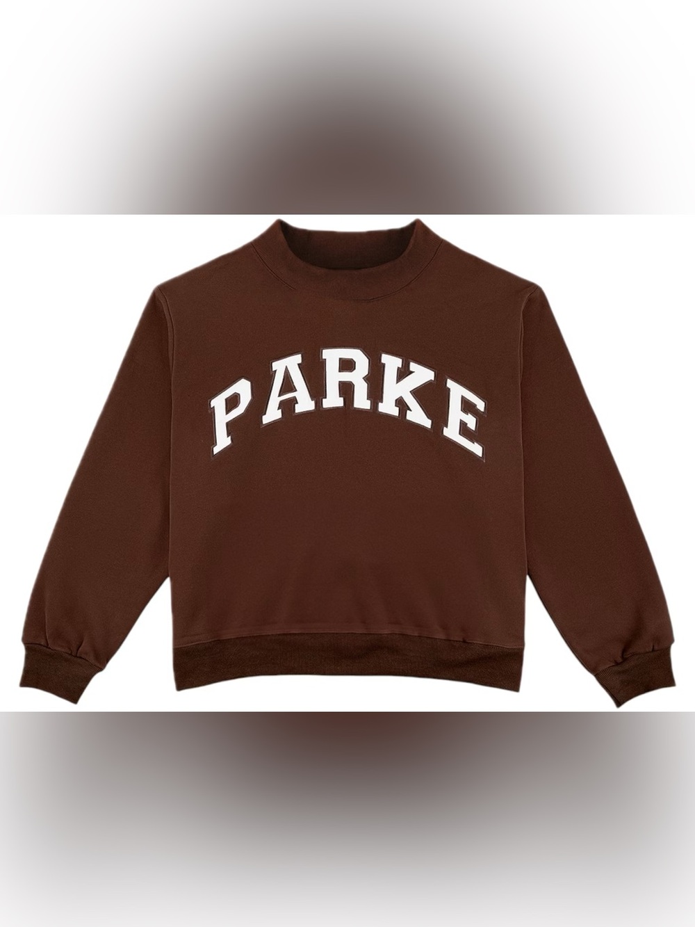 PARKE chocolate brown Varsity Mockneck sweatshirt with a ribbed collar L/XL